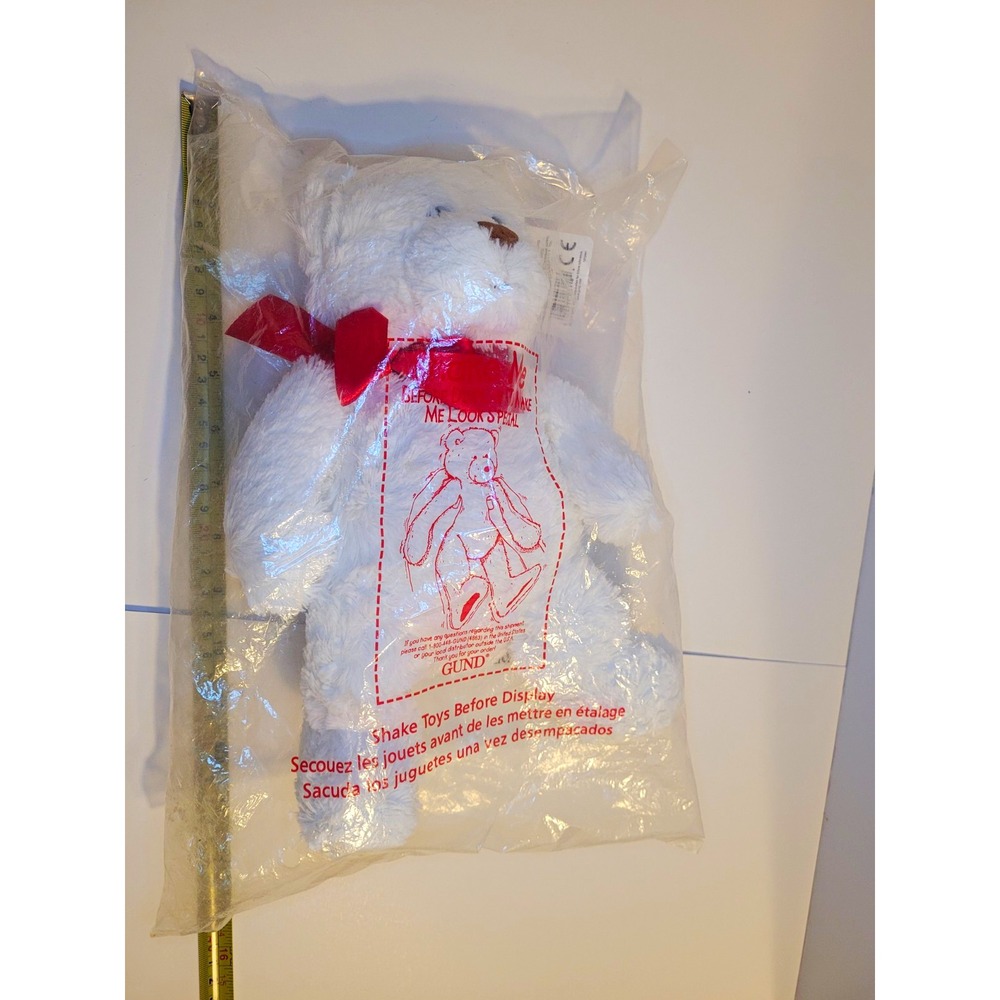 Kawaii Cute Cottagecore GOTTA GETTA GUND White Teddy Bear Plush Red Ribbon